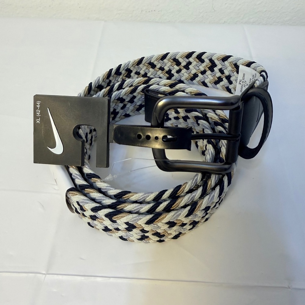 Nike Mens G-Flex Woven Braided Golf Belt Navy White Tan XL 42-44 PS5045911A